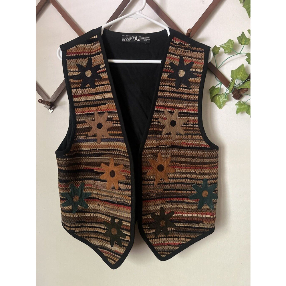 Vintage AJ Vest Womens Leather Suede Western Festival Cowgirl Artsy Boho